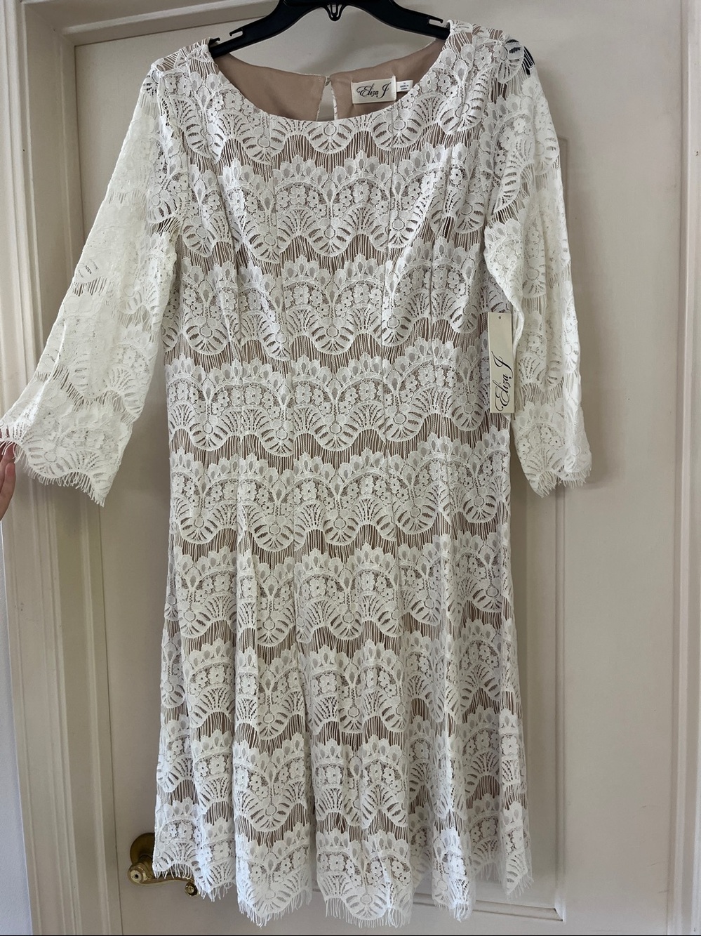 NWT Eliza J White Lace Midi Dress with Nude Lining